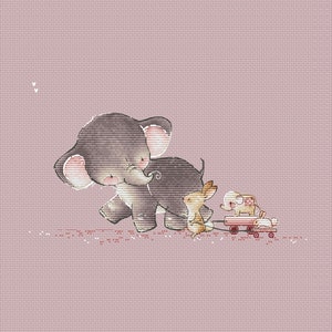 Elephant and Bunny Friends Cross Stitch Pattern Cute animal cross stitch Instant download printable PDF file Baby animals chart