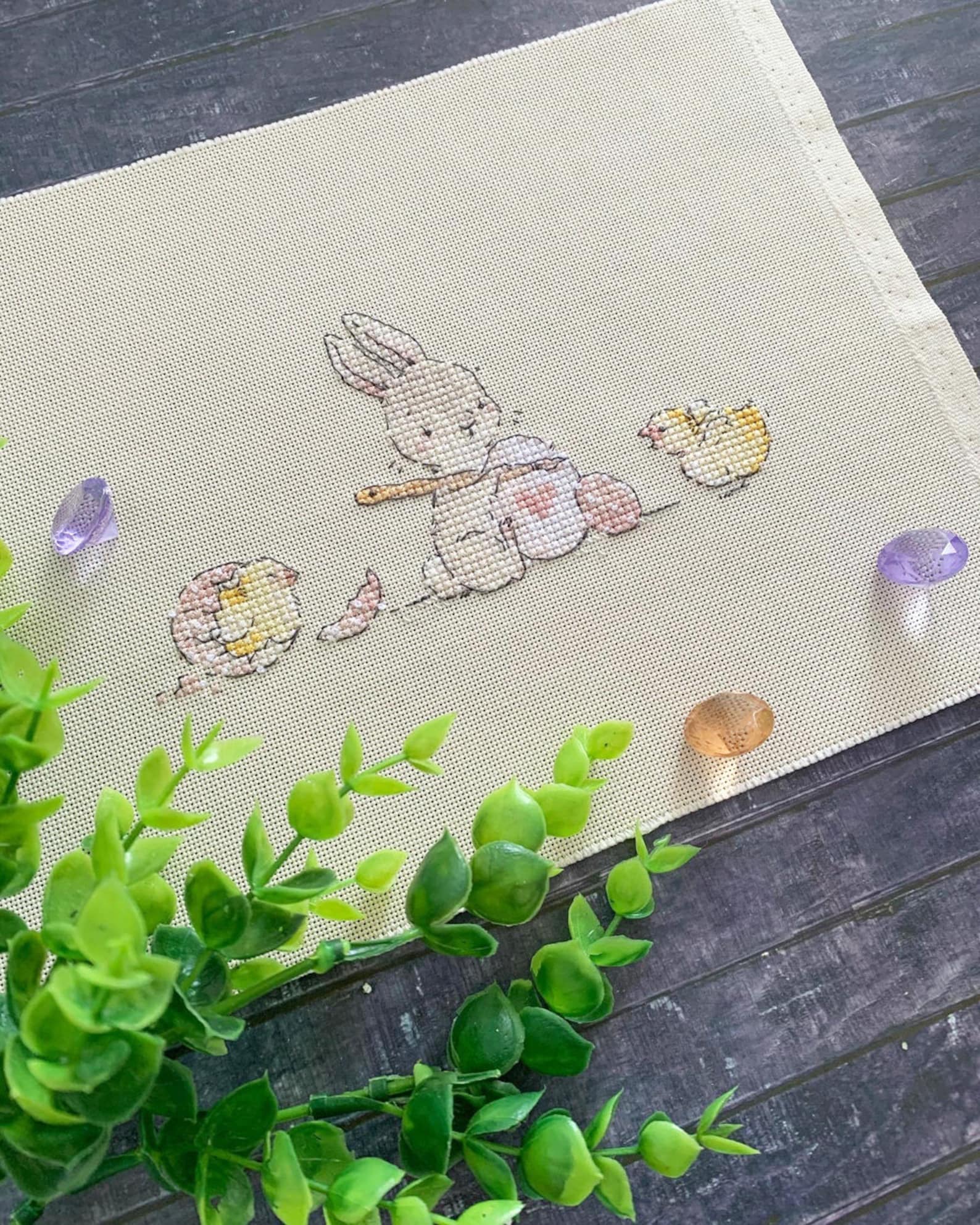 Bunny With Easter Egg Cross Stitch Pattern Bunny With Chickens Cross ...