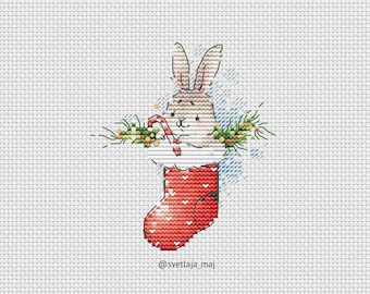 Christmas bunny cross stitch pattern