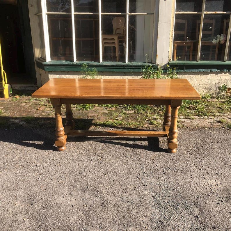 Long Narrow Antique Style Light Oak Refectory Kitchen or Dining Table