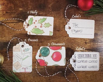 Holiday Gift Tags / Watercolor with Gold Embellishments
