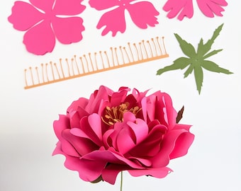 Struik rose en pluizige pioenroos papier bloem combo | SVG PDF-bestanden voor Cricut & Silhouette