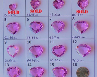 Rose Sapphire Hearts, AAAAA, Lab Created, gem quality hardness. Signature cut to the excellent brilliance. Coating free nice hot pink color.