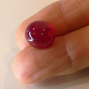 May include: A deep red oval-shaped gemstone with a smooth, polished surface.