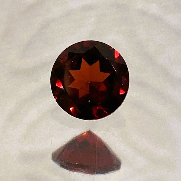 Red Pyrope Garnet, 8 mm, natural, AAAAA (PR) Certified unheated premium excellent clarity, luster, cut and fire. January Birthstone. Rare.