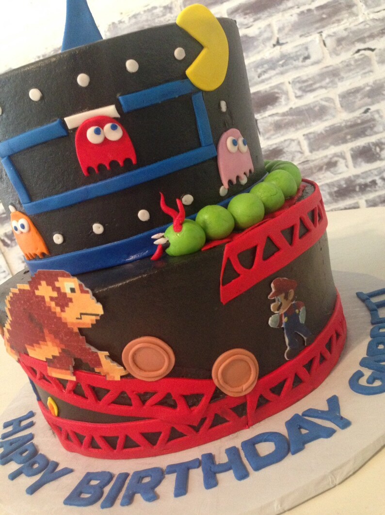 Gamer Mario Pacman Donkey Kong Fondant Cake Topper Etsy