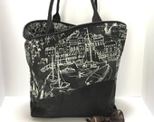 Lambskin and fabric tote bag - Large quot Come Sail Away quot tote - Everyday bag - Travel tote - Weekend purse