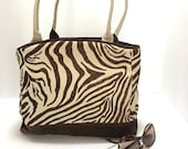 Leather and fabric tote bag - Medium quot Zebra quot tote - Everyday bag - Travel tote - Weekend purse