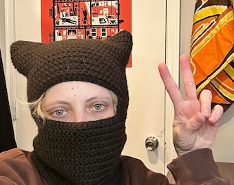 Crochet Cat Ear Balaclava PDF Pattern - Adult Crochet Winter Balaclava Pattern Instant Download