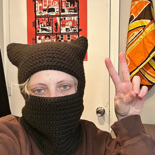 Crochet Cat Ear Balaclava PDF Pattern - Adult Crochet Winter Balaclava Pattern Instant Download