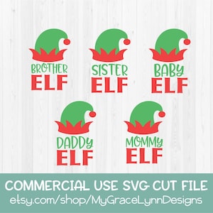 Elf-Familie - Bruder, Schwester, Baby, Mama & Papa Elf - SVG-Dateien geschnitten - Weihnachten SVG