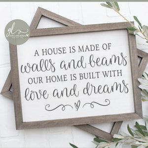 Ein Haus besteht aus Wänden und Balken Unser Zuhause wird mit Liebe und Träumen gebaut - SVG, DXF und PNG - digitale Datei