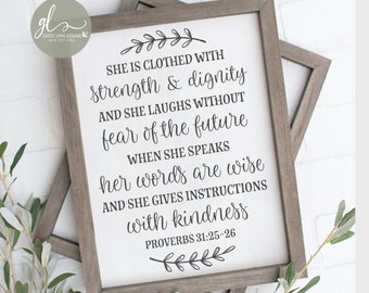 She Is Clothed With Strength And Dignity - Provers 31:25-26 - Scripture Digital Cut File - SVG, DXF & PNG