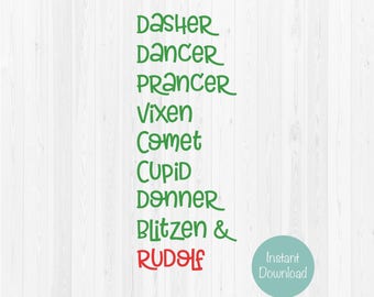 Reindeer Names SVG Dasher, Dancer, Prancer, Vixen, Comet, Cupid, Donner, Blitzen & Rudolf - SVG Cut File