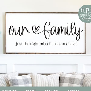 Onze familie precies de juiste mix van chaos en liefde - digitaal snijbestand - svg, dxf, png en eps
