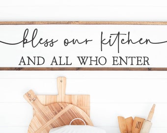 Bendice nuestra cocina y a todos los que entran SVG / Cita de cocina / Cocina SVG / Arte de pared de cocina de granja / Letrero de cocina SVG / Cita familiar SVG