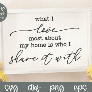 Wat ik het leukste vind aan mijn huis, is met wie ik het deel | Familie-svg | Startpagina SVG | Familiecitaat | Familieteken svg | Boerderij bord svg