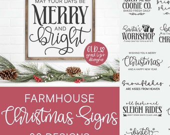 Farmhouse Christmas Sign SVG Bundle, 20 Holiday Quote Cut Files for Cricut, Merry and Bright, Santa's Workshop, Winter Decor SVGs