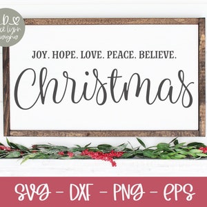 Alegría, esperanza, amor, paz, creencia - SVG navideño - Archivo digital de corte navideño - SVG, DXF, PNG y EPS