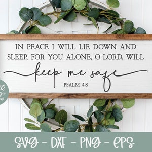 En paz me acostaré y dormiré - Salmo 4:8 / Escrituras SVG / Versículo bíblico SVG / Arte mural con cita bíblica