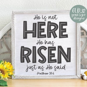 No está aquí, ha resucitado, tal como dijo - Mateo 28:6 - Escritura SVG / SVG religioso / Cita de las Escrituras / Diseño de letreros cristianos