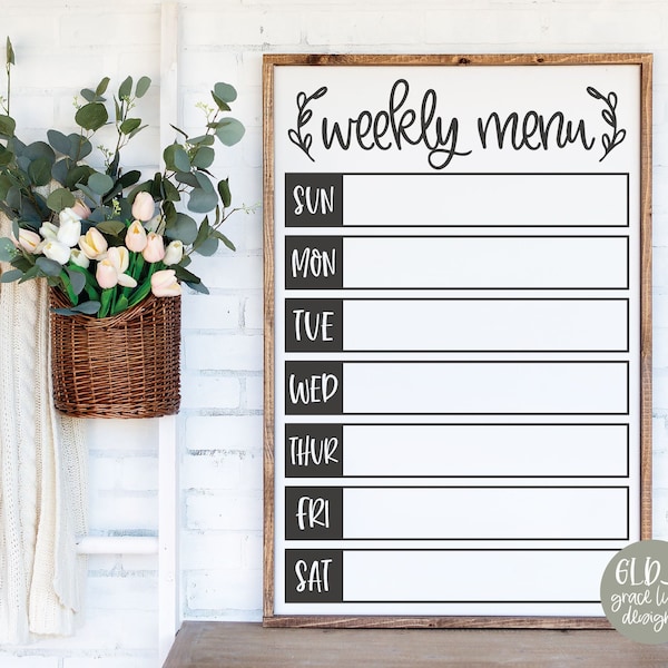 Weekly Menu - Kitchen Menu Digital Cut File - svg, dxf, png, eps