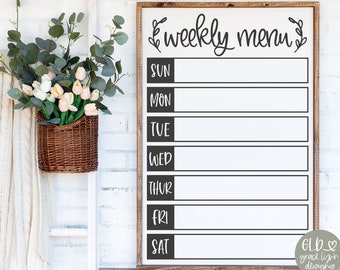 Weekly Menu - Kitchen Menu Digital Cut File - svg, dxf, png, eps