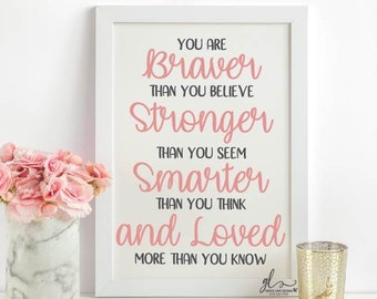 You are Braver than you Believe Stronger than you seem Smarter than you think and Loved More than you know - SVG, DXF & PNG