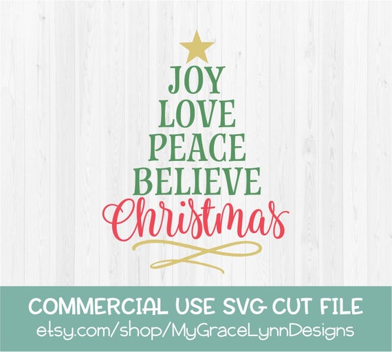 Joy Love Peace Believe Christmas Svg Cut File Christmas Etsy