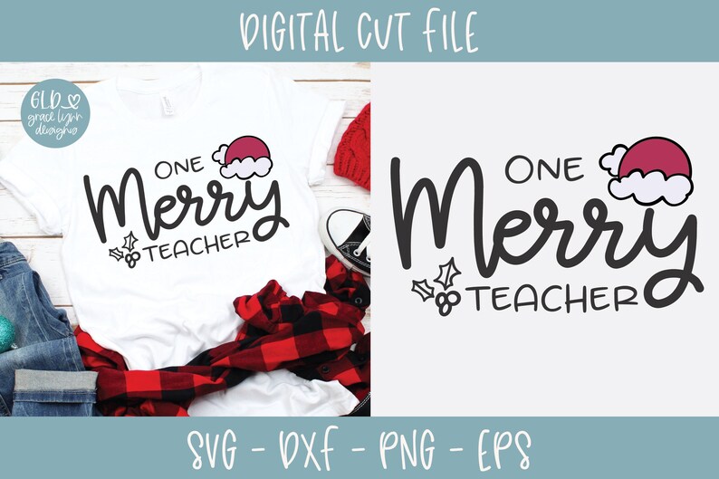 Download One Merry Teacher Christmas Cut File svg dxf png & eps | Etsy