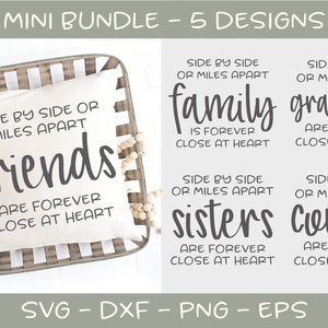 Side By Side Or Miles Apart Mini Bundle - 5 Digital Cut Files - svg, dxf, png, eps