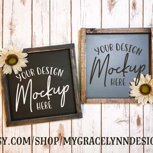 Holz Schild Mockup - Digitales Mockup - Quadratisches Schild Mockup - Gerahmtes Mockup - Holz Mockup