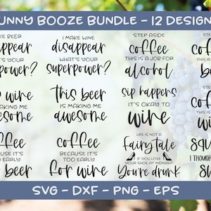 Bundle drôle d'alcool - 12 fichiers numériques découpés - svg, dxf, png et eps