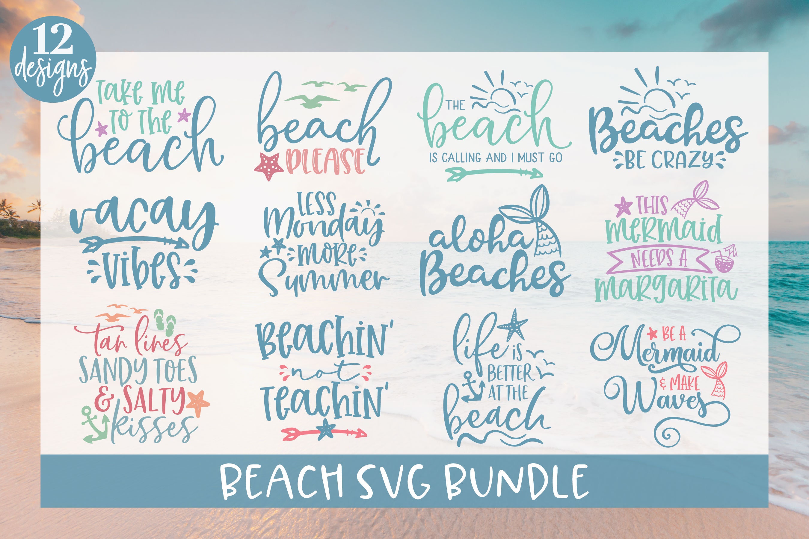 Beach Life Bundle 12 Summer Digital Cut Files SVG DXF & | Etsy