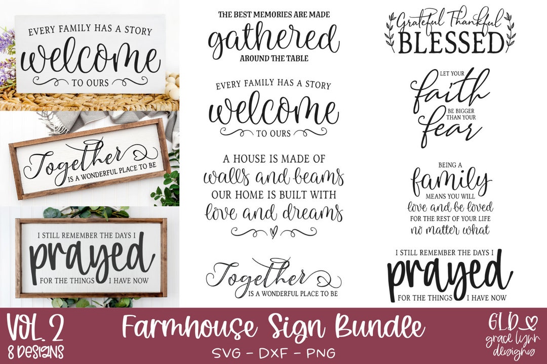 Farmhouse Sign Bundle Vol. 2 - 8 Digital Cutting Files - SVG, DXF, PNG ...