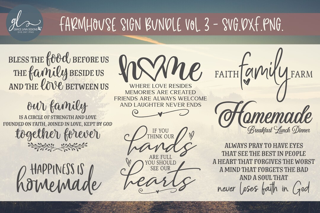 Farmhouse Sign Bundle Vol. 3 - 8 Digital Cutting Files - SVG, DXF, PNG ...