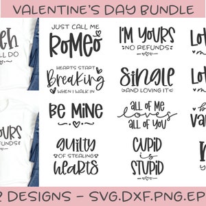 Pacchetto SVG di San Valentino - 12 citazioni di San Valentino / Detti di San Valentino / Citazione di San Valentino svg / Citazioni divertenti di San Valentino