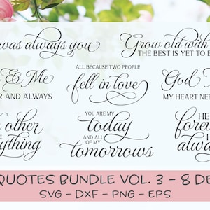 Paquete de frases de amor VOL. 3 - 8 archivos digitales de corte (svg, dxf, png y eps)