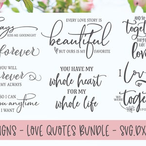 Paquete de citas de amor: 9 archivos de corte digital: SVG, DXF y PNG