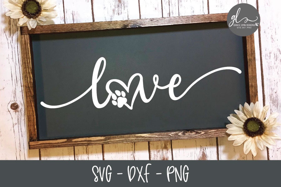 Love Paw Print Digital Cutting File SVG DXF & PNG | Etsy