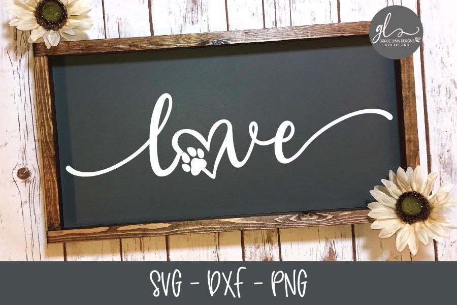 Download Love Paw Print Digital Cutting File SVG DXF & PNG | Etsy