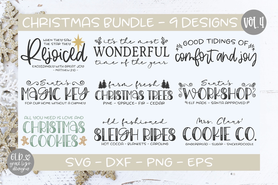 Christmas Bundle Vol. 4 - 9 Digital Cutting Files - Svg, Dxf, Png & Eps ...