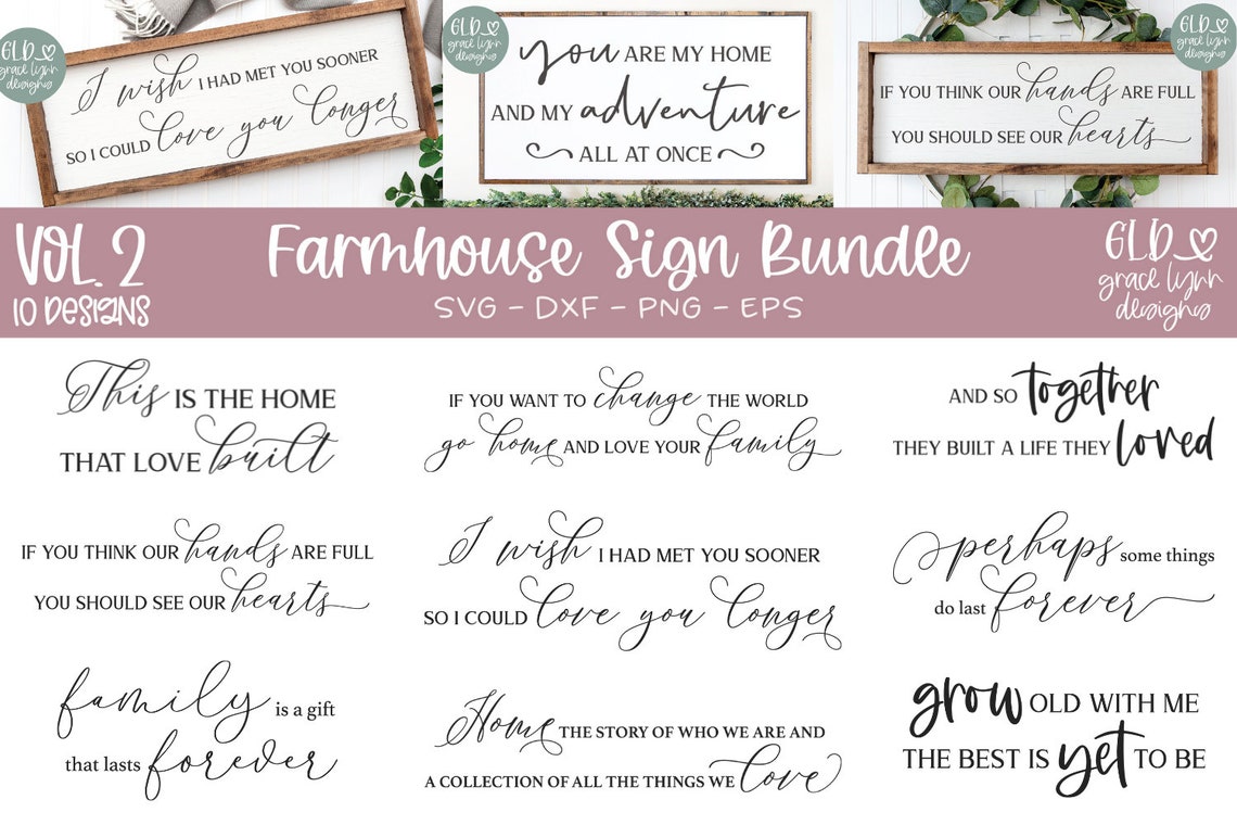 Farmhouse Sign Bundle Vol. 2 - 10 Farmhouse Sign Designs - Digital Cut ...