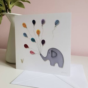 Tarjeta de felicitación baby Elephant, nueva tarjeta de bebé, bautizo, ceremonia de nombramiento, diseño de papel acolchado, baby shower, tarjeta de globo arco iris, tarjeta de notas