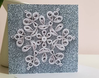 Large Snowflake, Christmas card,  Holiday card, paper quilled design, silver Xmas card, seasons greetings, giant snowflake, snowflake card,