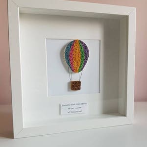Hot air Balloon, Paper quilled, personalised gift, nursery decor, baby girl, baby boy gift, baby shower, christening gift, naming ceremony