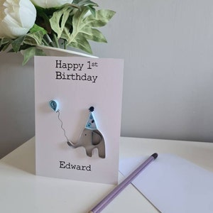 Tarjeta de cumpleaños personalizada para niños, elefante de fiesta, recuerdo para niños, cumpleaños para niños, cumpleaños para niñas, tarjeta de cumpleaños personalizada, sombrero de papel