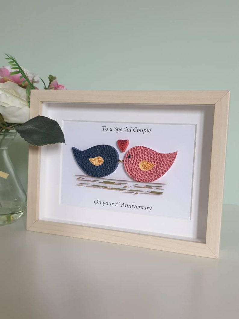 Wedding Gift, 1st Anniversary, Paper Anniversary, Love birds, Paper Quilling, Framed wall art, personalised picture, girlfriend gift, lovers image 10