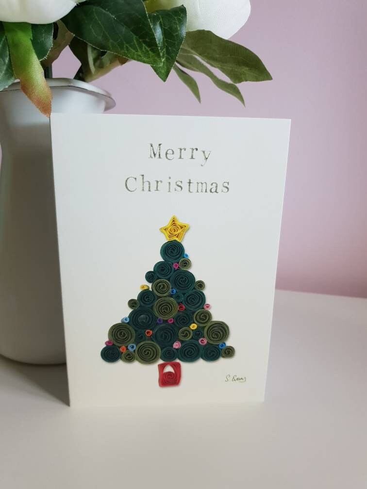 Christmas tree Card, festive card, paper quilled design, holiday card, Merry Christmas, quilled design, seasons greetings, happy holidays