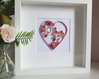 Initial Frame, valentines gift, nursery decor, 1st anniversary, first Anniversary, Valentines day, love heart, paper quilled design, wedding